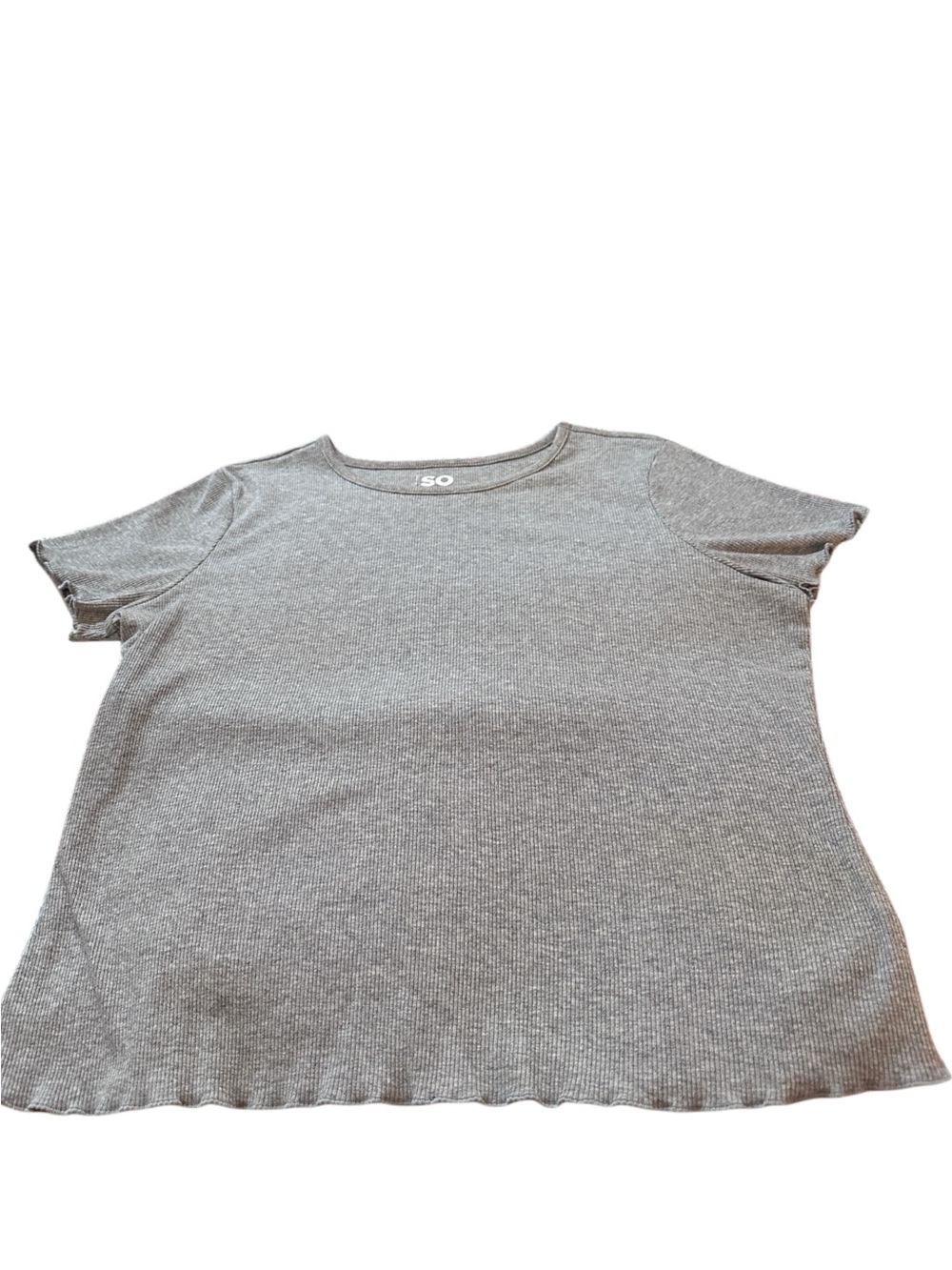 SO Ribbed Flutter Sleeve Top Women’s XL Gray Stretch Knit Casual Crop Tee
